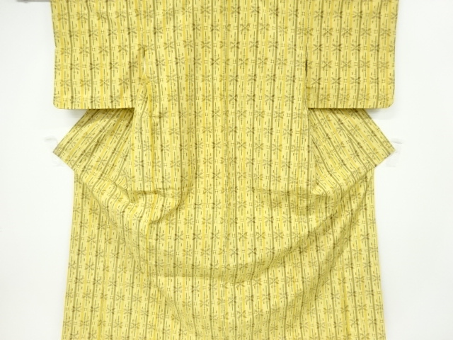 アンティーク　縞に絣柄織出し手織り紬着物